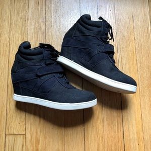 New! Airwalk Black Suede and Fabric Wedge Sneaker